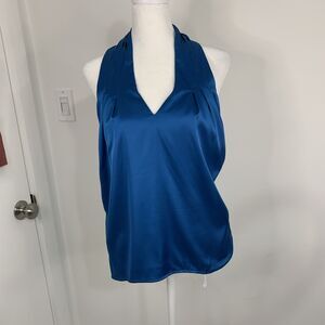 By The Way Brenda Satin Deep Sea Blue Halter Top Sz S Sample Sale
